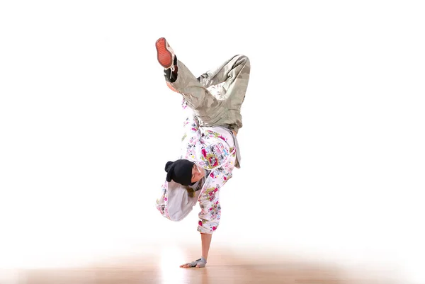 Молода Жінка Танцювальному Костюмі Танцює Білому Тлі — стокове фото