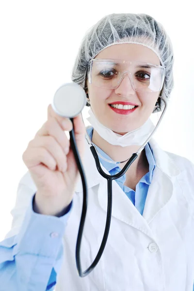 Mulher Adulta Isolada Enfermeira Retrato Com Estetoscópio — Fotografia de Stock