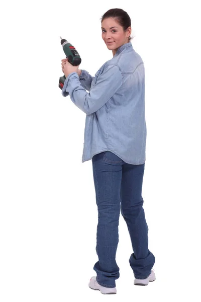 Woman Power Drill Stock Image