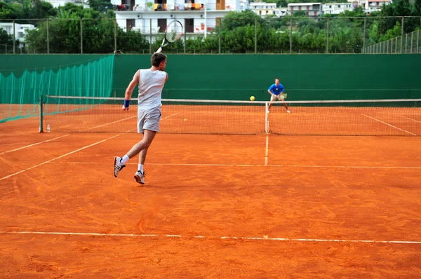 One Man Play Tennis Outdoor Court — Stock Photo, Image