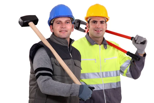 Two Workers Tongs Shoulder Harness — Stock Photo, Image