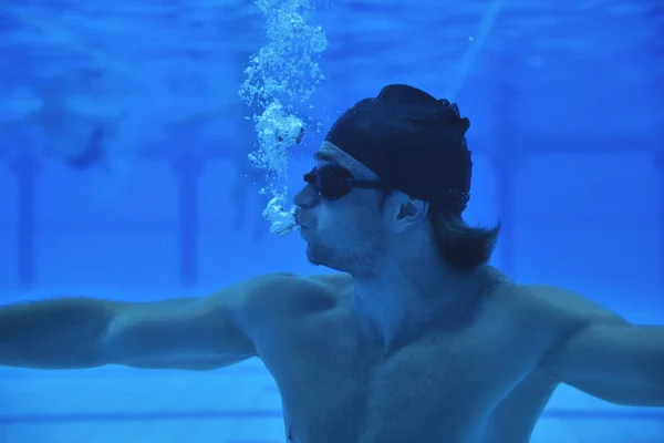 Undervater Shoot Swimming Pool Good Looking Young Swimmer — стоковое фото