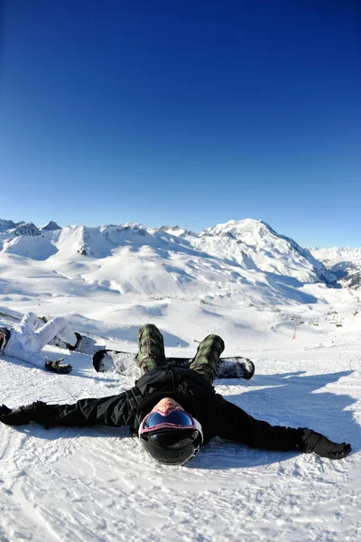 Inverno Mulher Esporte Esqui Diversão Viagem Snowboard — Fotografia de Stock