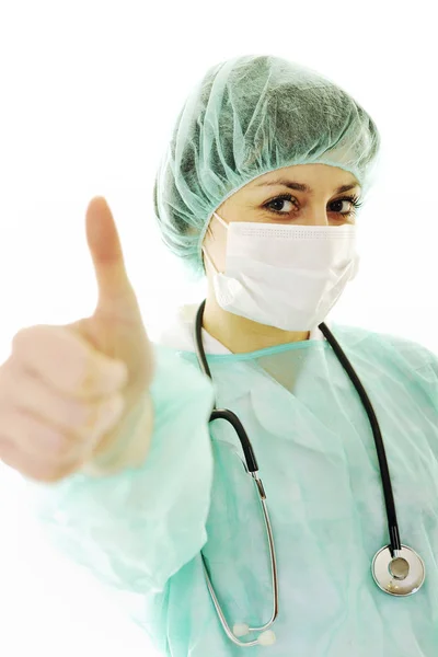 Joven Feliz Médico Enfermera Mujer Con Estetoscopio Aislado Blanco — Foto de Stock