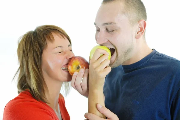 Healthy Couple Eating Apple — Stock Photo, Image