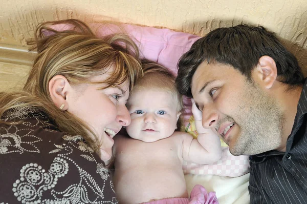 Indoor Portrait Happy Young Family Cute Little Babby — Stock Photo, Image