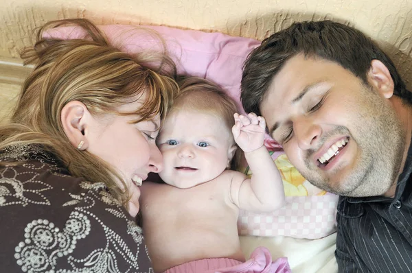 Indoor Portrait Happy Young Family Cute Little Babby — Stock Photo, Image