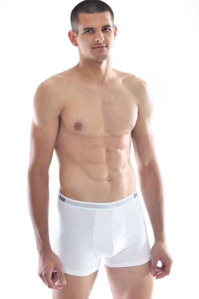 Healthy Fit Young Man People Underwear Islated White Background Studio — Stock Photo, Image