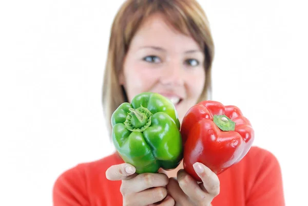 Bella Ragazza Con Pepe Isloated Sfondo Bianco — Foto Stock