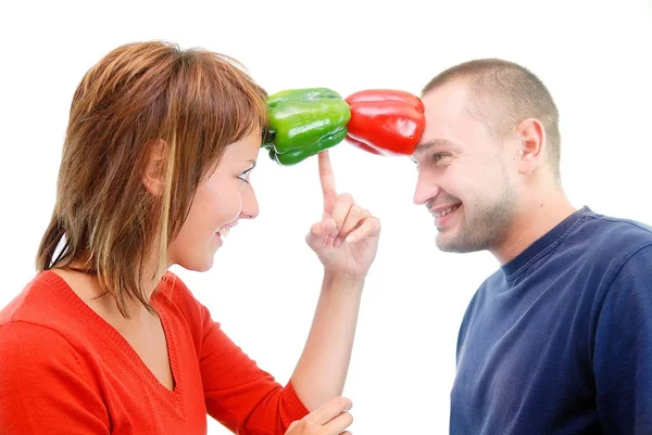 Romance Con Parejas Sanas Pimientos —  Fotos de Stock