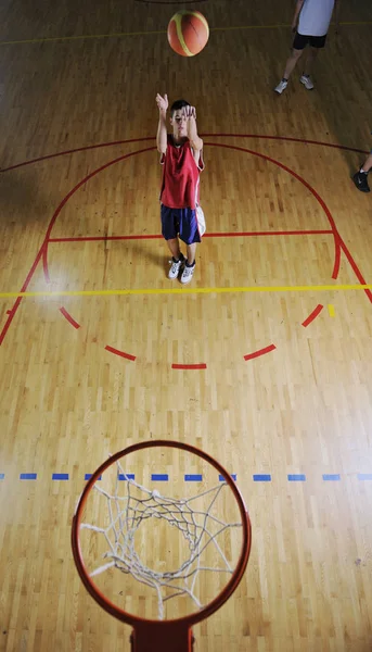 Jeu Basket Ball Joueur Tir Sur Panier Intérieur Dans Salle — Photo