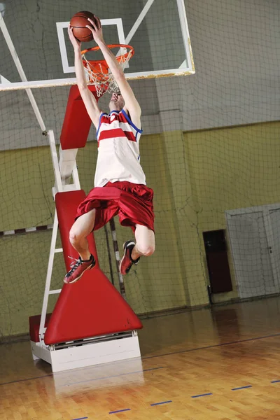 Young Healthy Man Play Basketball Game Indoor Gym — Stock Photo, Image