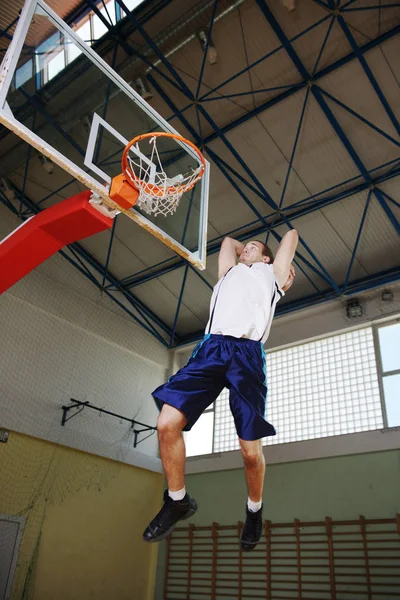 Young Healthy Man Play Basketball Game Indoor Gym — Stock Photo, Image