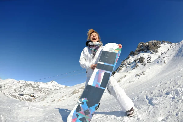 Zimní Žena Lyžařský Sport Zábava Cestování Sníh Palubě — Stock fotografie