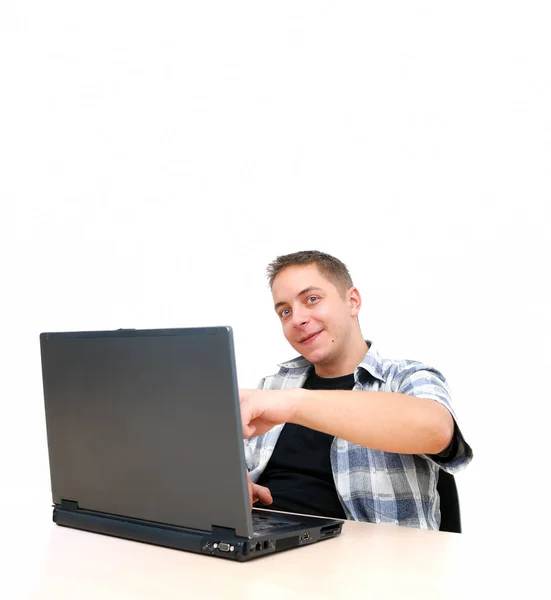 Jonge Jongen Werken Computer — Stockfoto