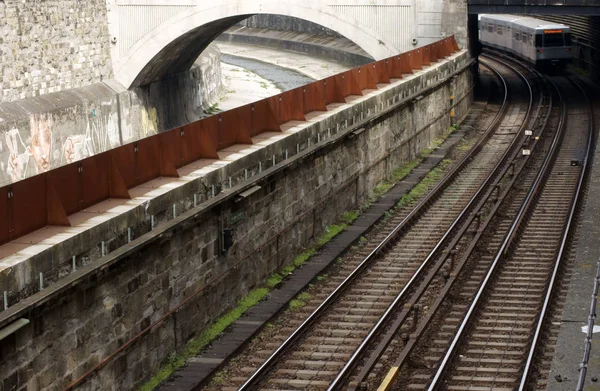 Photographie Réseau Tramways Autrichien Avec Canal Eau Adjacent — Photo