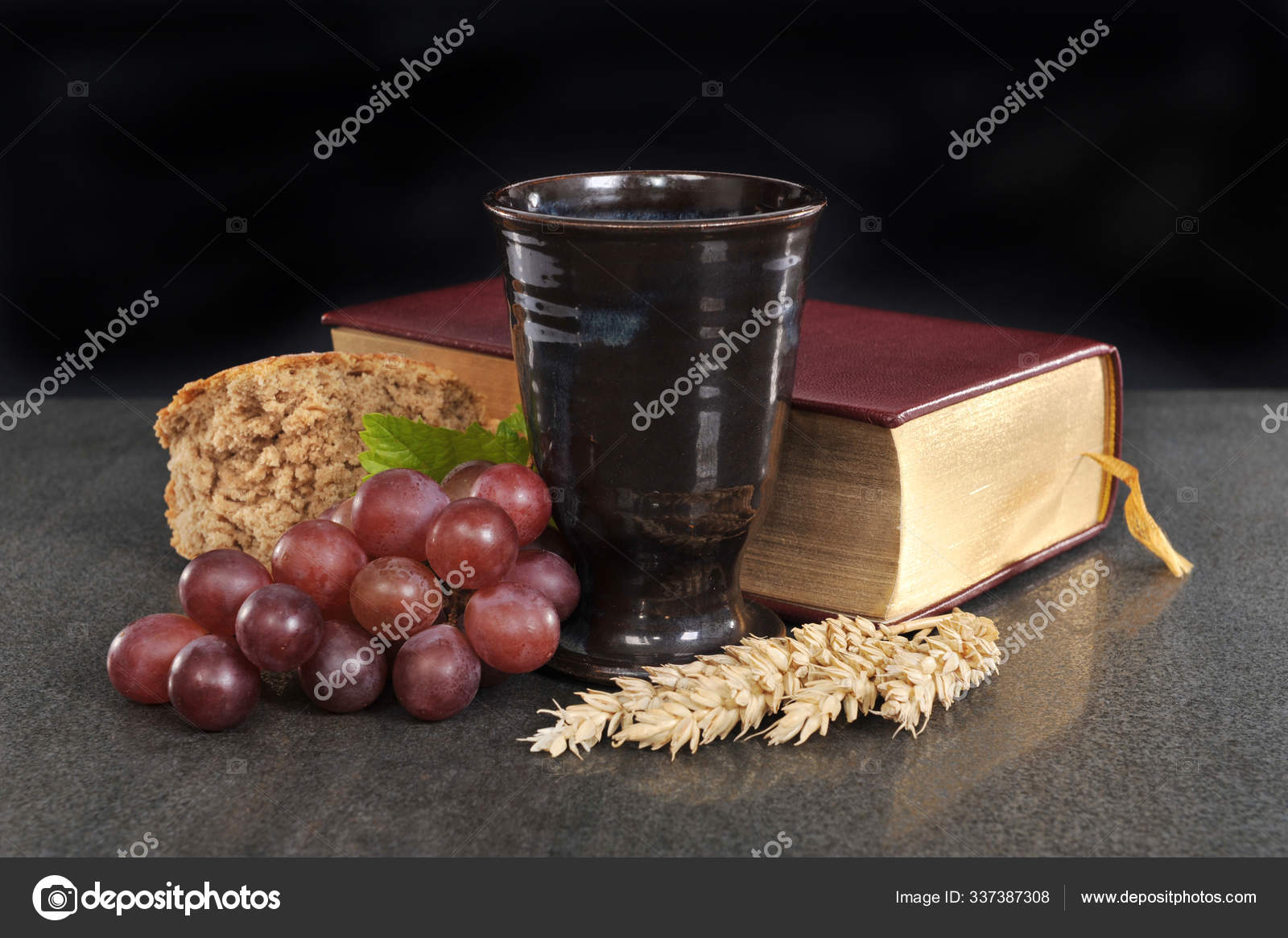 Bread Wine Bible Lord's Supper Communion Stock Photo by
