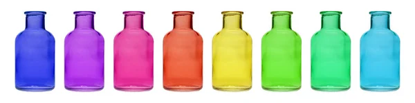 Маленькие Цветные Стеклянные Бутылки Белом Фоне — стоковое фото