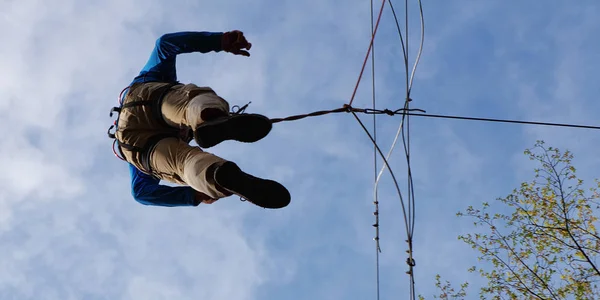 Jump Pamper Pole Experience Paedagogical Persoensibility Training Team Training Tobelropes — Stock Photo, Image