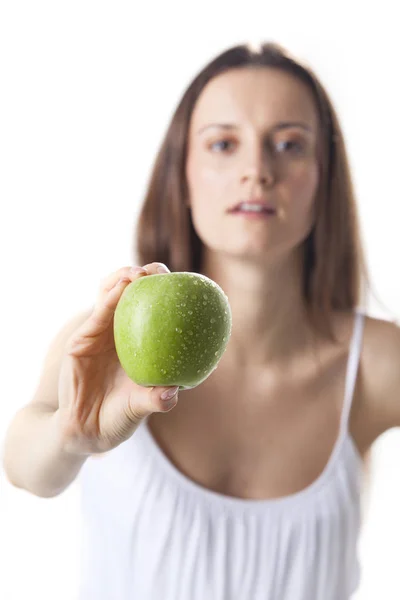 Bir Elma Ile Sağlıklı Kadın — Stok fotoğraf