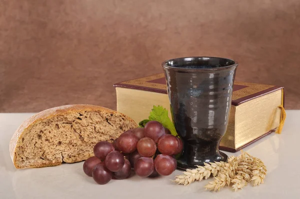 bread,wine and bible lord's supper or communion