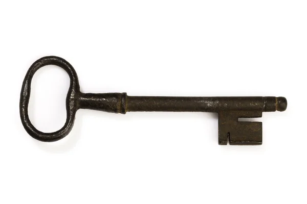 Ένα Παλιό Και Σκουριασμένο Κλειδί Λευκό Φόντο — Φωτογραφία Αρχείου