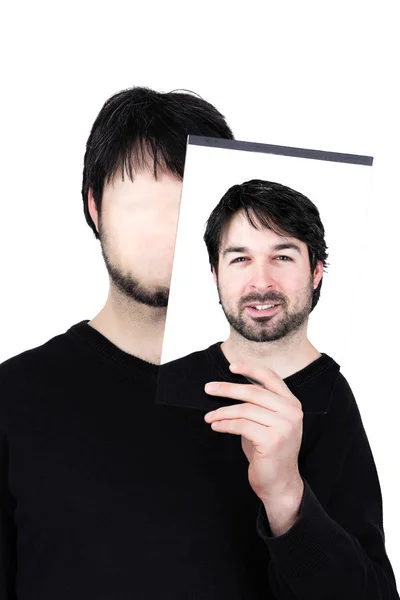 Symbolic Image Man Holding His Face Showing Changes According Mood — Stock Photo, Image