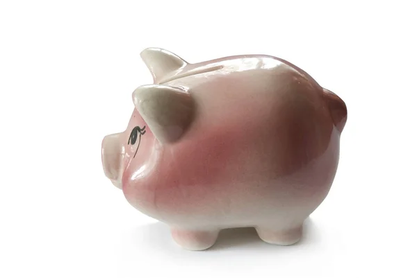 Roze Piggy Bank Geïsoleerd Een Witte Achtergrond Met Munten — Stockfoto