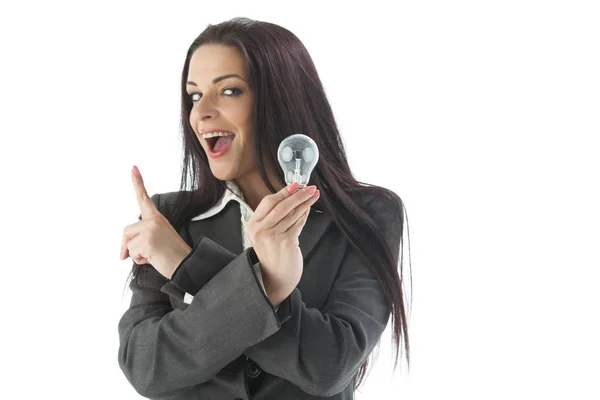 Young Woman Light Bulb — Stock Photo, Image