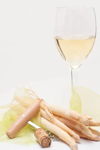 Glass White Wine White Asparagus Decoration — Stock Photo, Image