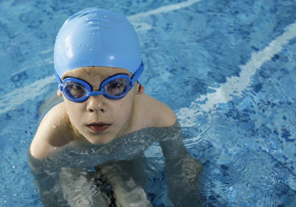 Little Boy Swimming Pool Blue Swimming Pool Royalty Free Stock Photos