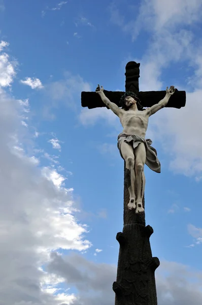 Crucifix Front Sky Clouds Crossroads Pfaffenheim Alsace France — Stock Photo, Image