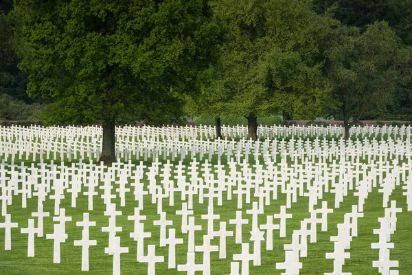 Witte Kruisen Vullen Het Verse Groene Gazon Bij Henri Chapelle — Stockfoto