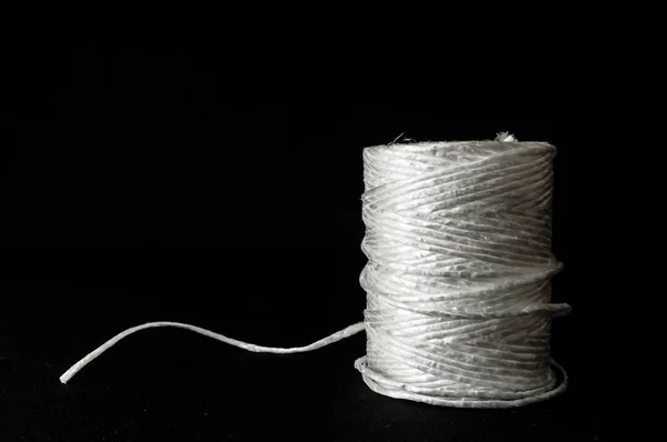 Roll White Twine Black Background — Stok Foto