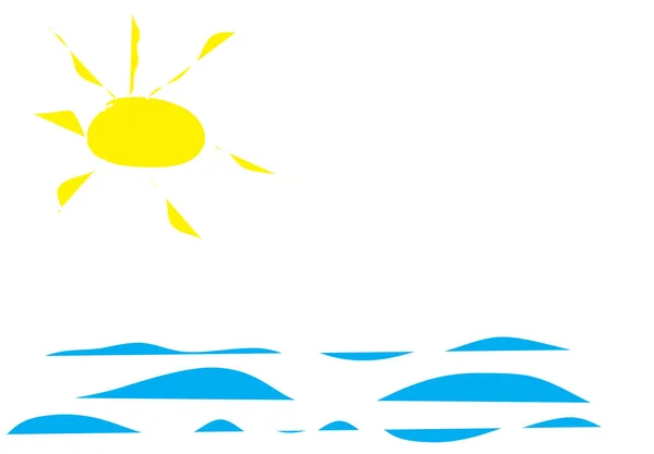 太阳和大海手绘 — 图库照片
