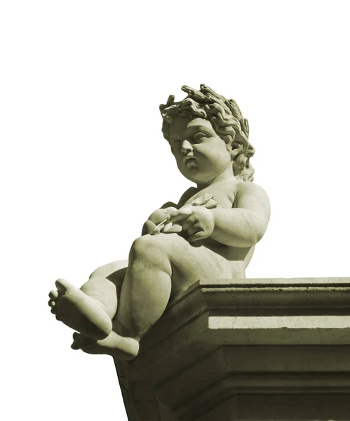 Классическая Скульптура Обнаженного Мальчика Сидящего Декоративном Основании — стоковое фото