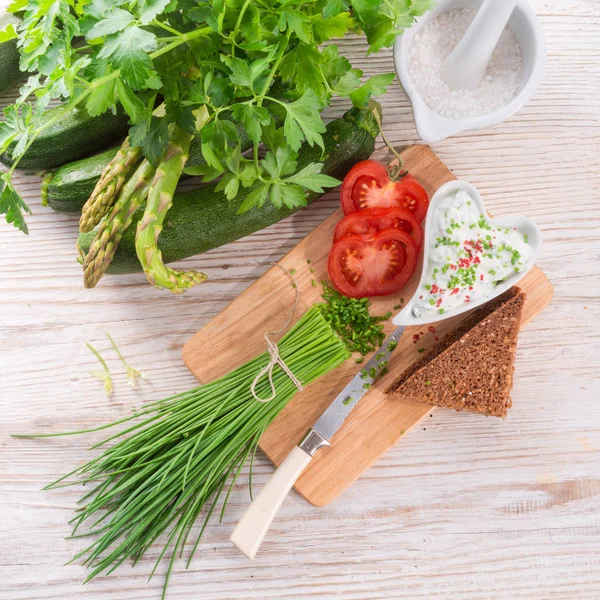 Have Breakfast Curd Chives — Stock Photo, Image