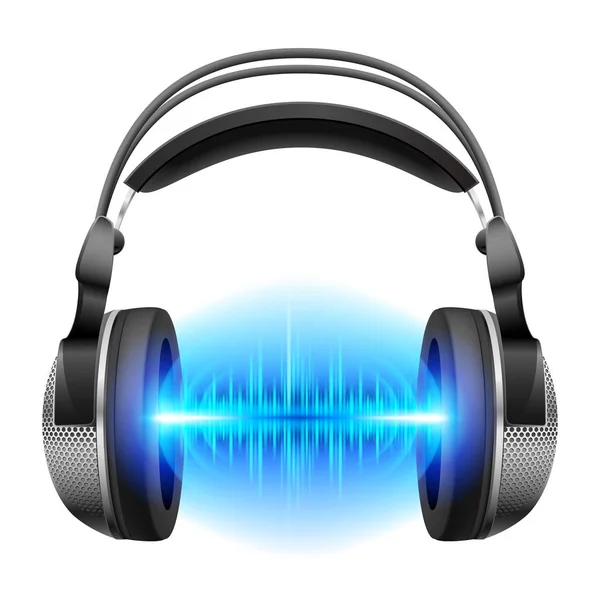 Fülhallgató Kék Hanghullámokkal Illusztráció Fehér Háttérrel — Stock Fotó