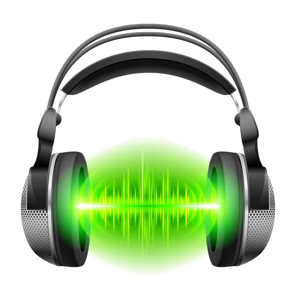 緑の音波付きのヘッドフォン 白を基調としたイラスト — ストック写真