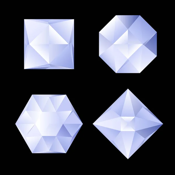 Zestaw Czterech Błyszczących Kryształów Różnym Kształcie Ilustracja Czarnym Tle — Zdjęcie stockowe