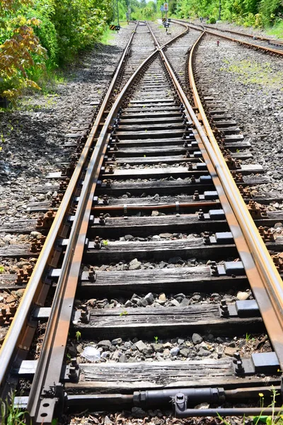 Trilhos Linha Trem Vazios Chão — Fotografia de Stock