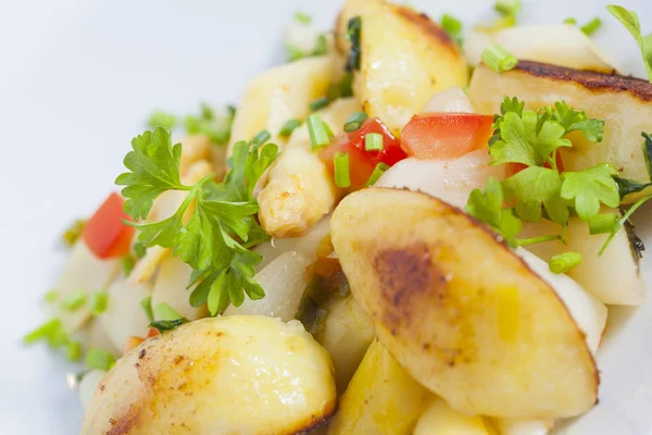 Home Made Summer Lean Cuisine Fried Asparagus Salad Roast Potatoes — Stock Photo, Image