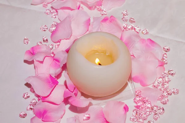 White Candle Petals Jewels Stock Photo