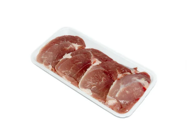 Carne Maiale Fresca Isolata Sfondo Bianco — Foto Stock