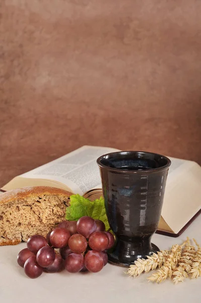 bread,wine and bible lord's supper or communion