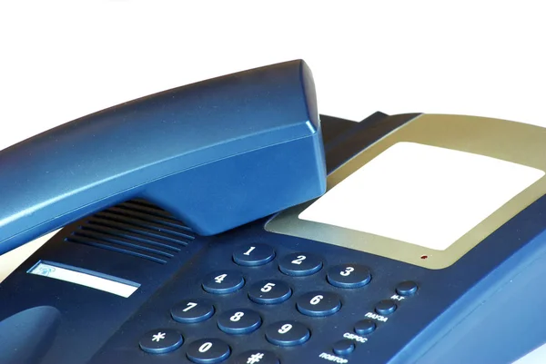Синий Офисный Телефон Белом Фоне — стоковое фото