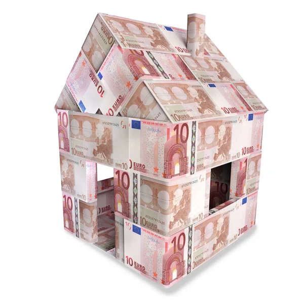 Casa Com Notas Moedas Euros — Fotografia de Stock