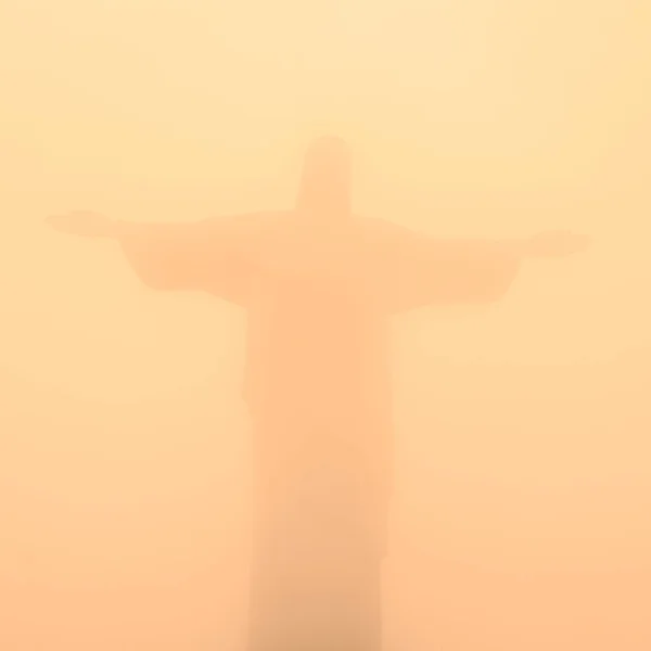 Christus Verlosser Standbeeld Mistige Zonsondergang Rio Janeiro Brazilië — Stockfoto