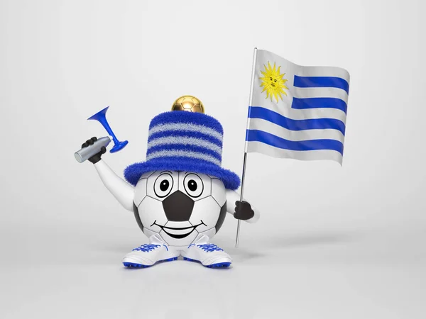Personaje Fútbol Gracioso Divertido Que Sostiene Bandera Nacional Del Uruguay — Foto de Stock