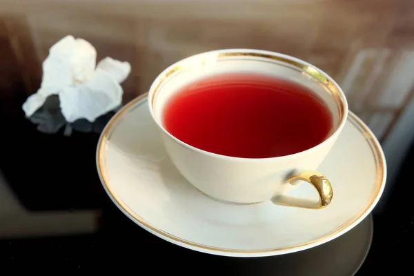 Cup Tea Lemon Wooden Table — Stock Photo, Image